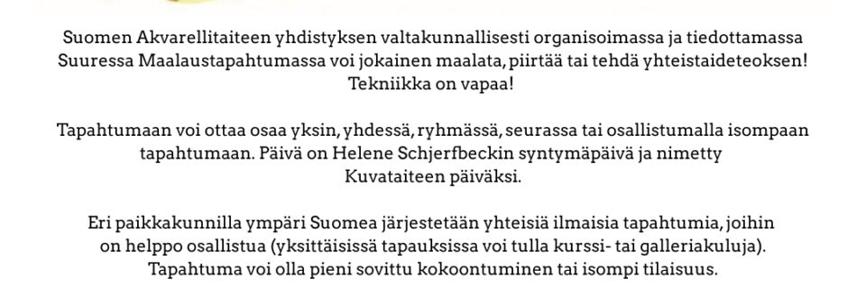 Suuri Maalaustapahtuma 10.7.2025 lähestyy ja tapahtumia on ympäri Suomen!